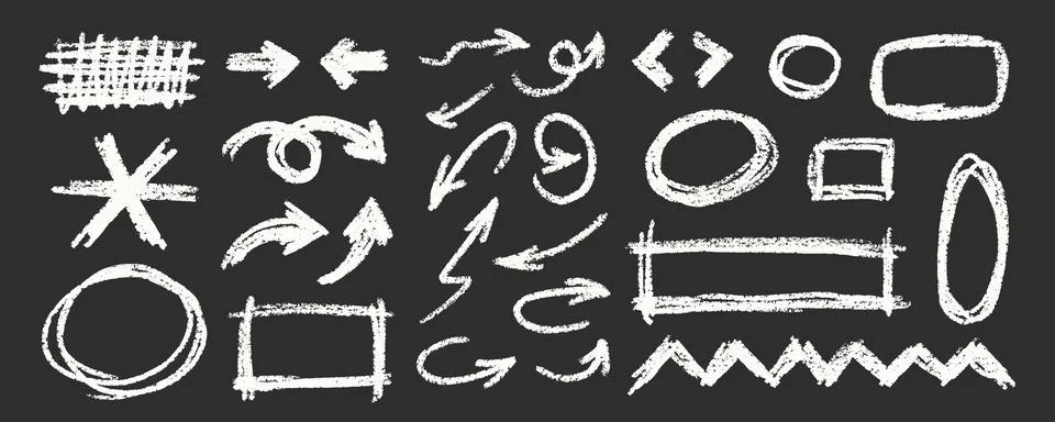 Crayon Line Stroke Vector Set. Chalk Scribble Underline Shapes Collection Illustrazione stock