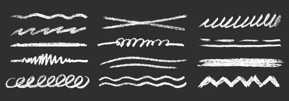 Crayon Line Stroke Vector Set. Chalk Scribble Underline Shapes Collection Stock Illustration