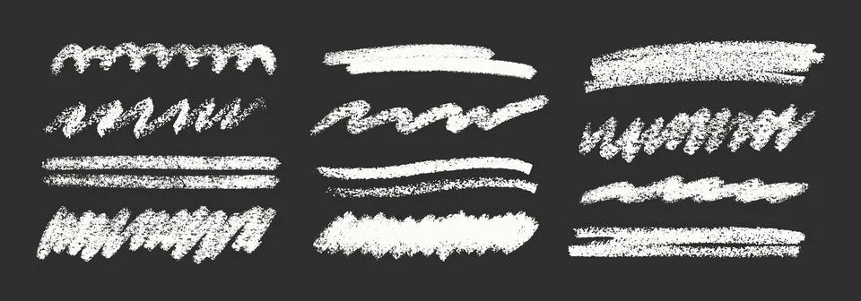 Crayon Line Stroke Vector Set. Chalk Scribble Underline Shapes Collection Stock Illustration