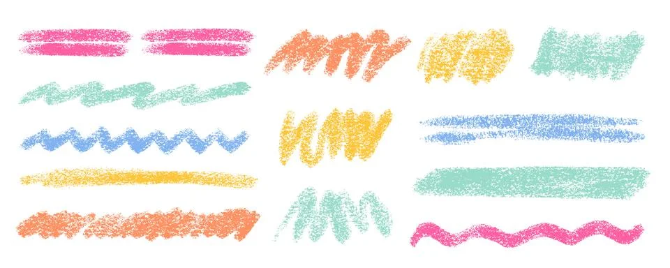 Crayon Line Stroke Vector Set. Chalk Scribble Underline Shapes Collection Stock Illustration