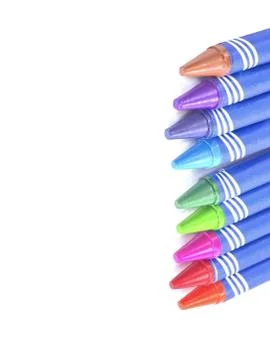 Crayon lying on right Selective focus isolated on white background Stock Photos