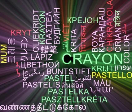 Crayon multilanguage wordcloud background concept glowing Stock Illustration
