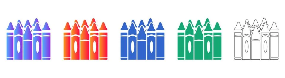 Crayon Pack Icons in Gradient and Line Art Styles Stock Illustration