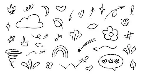 Crayon Pencil Grey Squiggles Vector Set. Chalk Scribble Graffiti Shapes Ilustração Stock