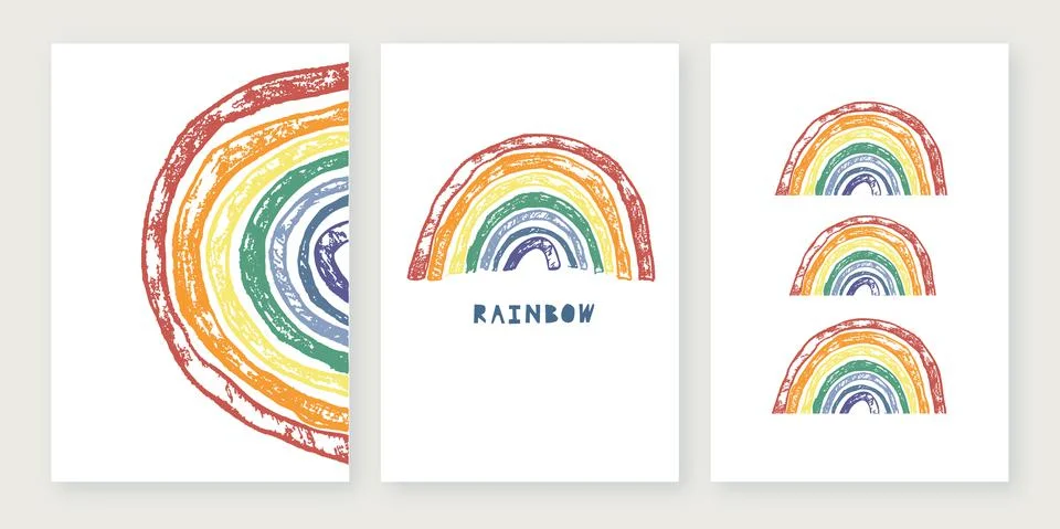 Crayon rainbow vector poster design set. Abstract and positive minimalist Stock Illustration