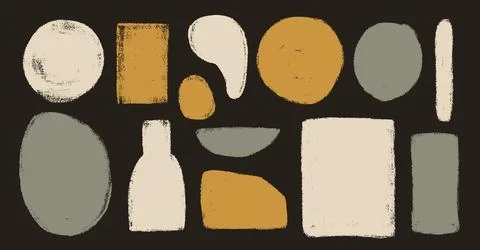 Crayon rough figures silhouette set. Circle, ellipse, and boho vase. Abstract Illustrazione stock