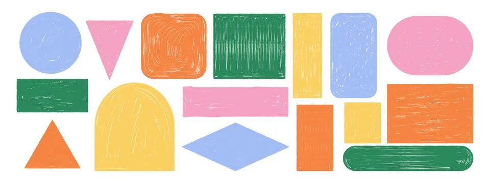 Crayon rough text frames collection. Playful hand drawn borders with wax cr.. Stock Illustration