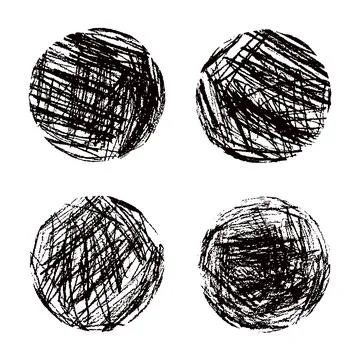 Crayon round black color vector shapes set. Like kid`s drawn art Stock Illustration