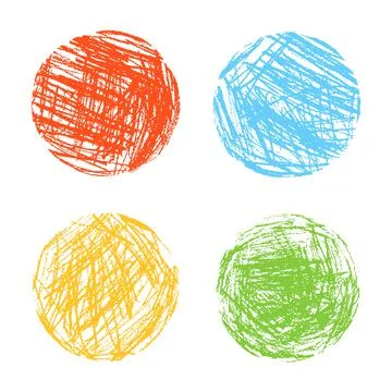 Crayon round colorful vector shapes set. Like kid`s drawn art strokes Stock Illustration