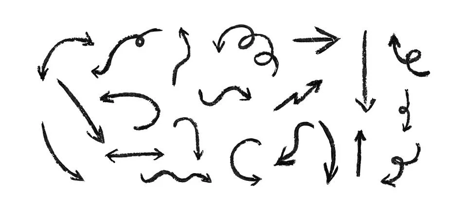 Crayon scribble arrow set for navigation and direction Stock Illustration