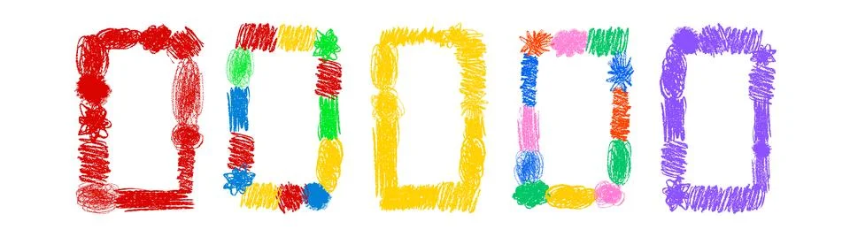 Crayon scribble background set with square frames and borders Stock Illustration