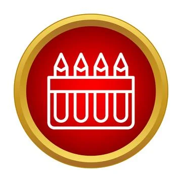 Crayon set icon on red circle background Stock Illustration
