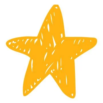 Crayon sketch star shape yellow color, scribble achievement chalk, pencil figure Stock Illustration