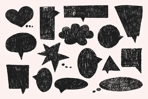 Crayon speech bubble set. Doodle chalk frame box sketch elements for comic Illustrazione stock