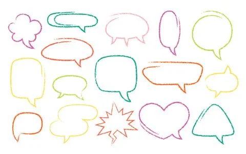 Crayon Speech Bubbles Vector Set. Chalk Scribble Talking Clouds Shapes 스톡 일러스트