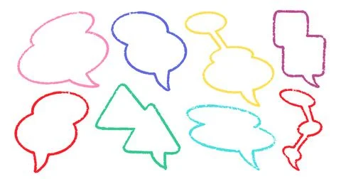 Crayon Speech Bubbles Vector Set. Chalk Scribble Talking Clouds Shapes 스톡 일러스트