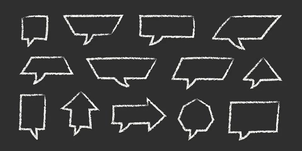 Crayon Speech Bubbles Vector Set. Chalk Scribble Talking Clouds Shapes Stock Illustration