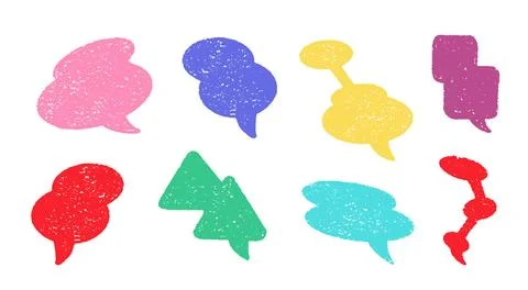 Crayon Speech Bubbles Vector Set. Chalk Scribble Talking Clouds Shapes 스톡 일러스트