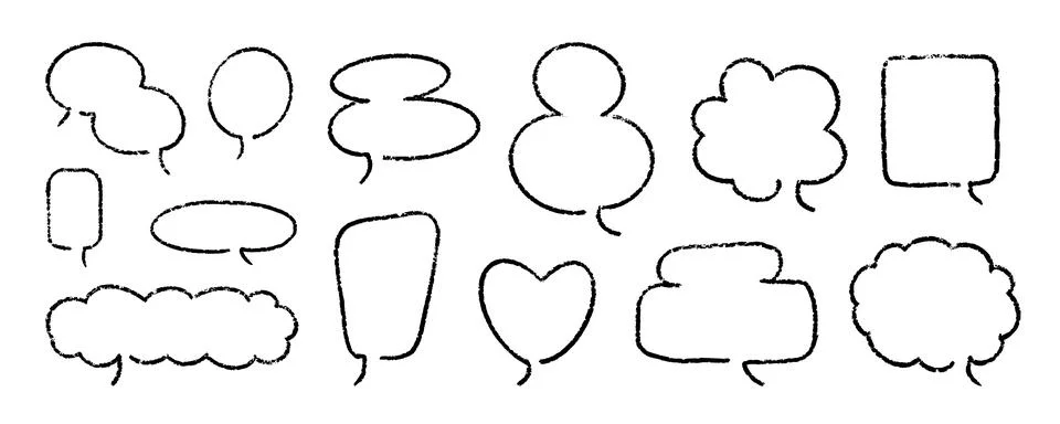 Crayon Speech Bubbles Vector Set. Chalk Scribble Talking Clouds Shapes 스톡 일러스트