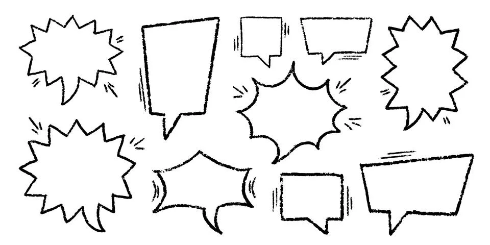 Crayon Speech Bubbles Vector Set. Chalk Scribble Talking Clouds Shapes Stock Illustration