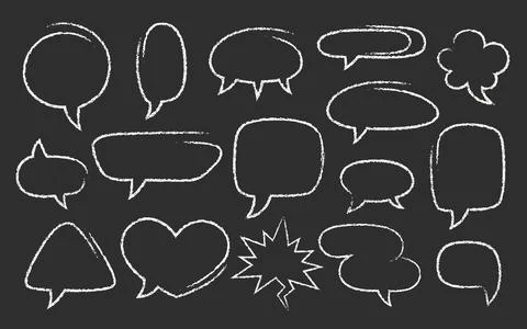 Crayon Speech Bubbles Vector Set. Chalk Blackboard Scribble Talking Clouds 스톡 일러스트