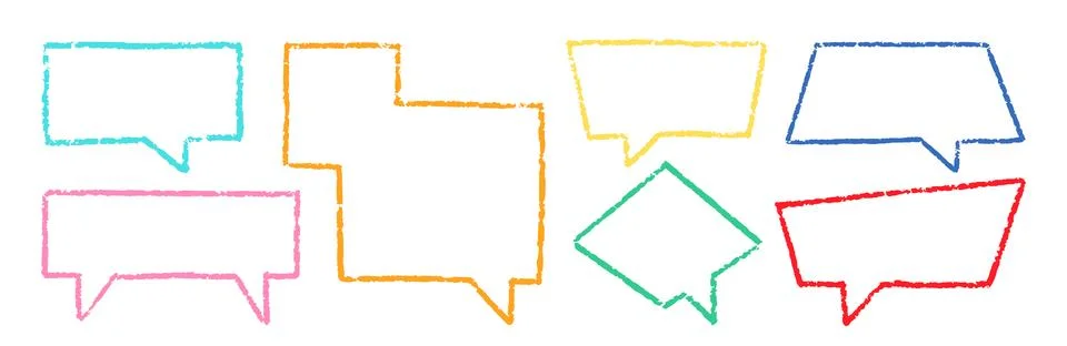 Crayon Speech Bubbles Vector Set. Chalk Scribble Talking Clouds Shapes 스톡 일러스트