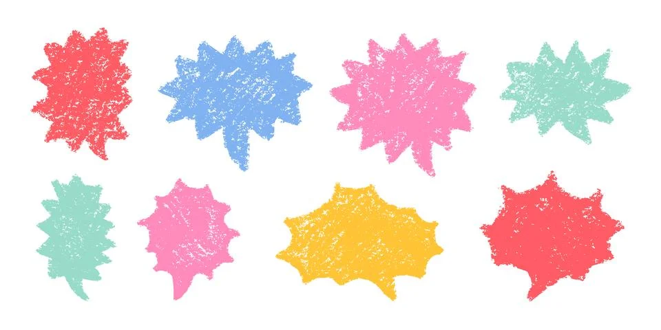 Crayon Speech Bubbles Vector Set. Chalk Scribble Talking Clouds Shapes 스톡 일러스트