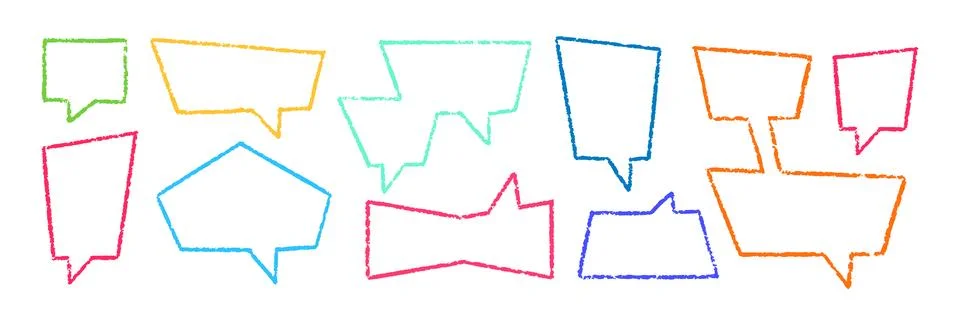 Crayon Speech Bubbles Vector Set. Chalk Scribble Talking Clouds Shapes 스톡 일러스트