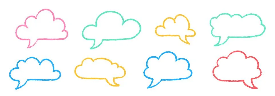 Crayon Speech Bubbles Vector Set. Chalk Scribble Talking Clouds Shapes 스톡 일러스트