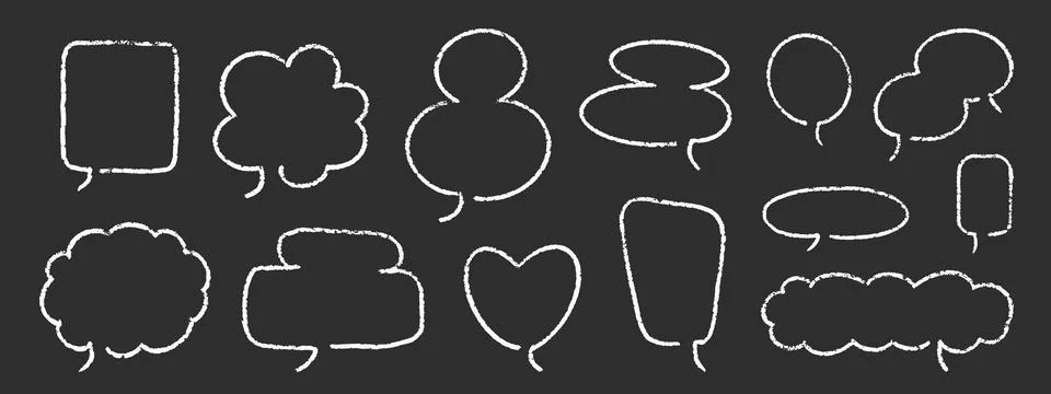 Crayon Speech Bubbles Vector Set. Chalk Scribble Talking Clouds Shapes 스톡 일러스트
