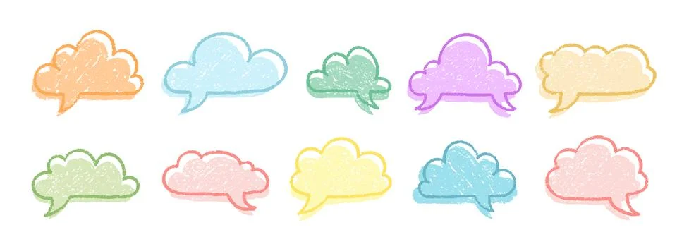 Crayon Speech Bubbles Vector Set. Chalk Scribble Talking Clouds Shapes 스톡 일러스트