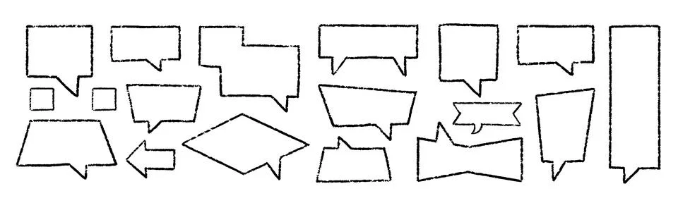 Crayon Speech Bubbles Vector Set. Chalk Scribble Talking Clouds Shapes Stock Illustration