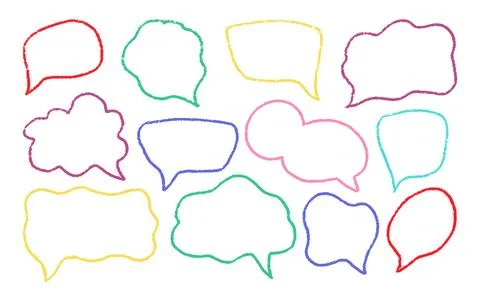 Crayon Speech Bubbles Vector Set. Chalk Scribble Talking Clouds Shapes 스톡 일러스트