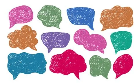 Crayon Speech Bubbles Vector Set. Chalk Scribble Talking Clouds Shapes 스톡 일러스트