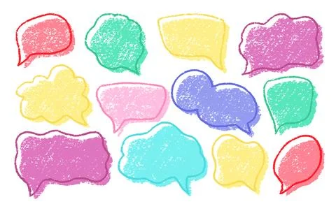 Crayon Speech Bubbles Vector Set. Chalk Scribble Talking Clouds Shapes 스톡 일러스트