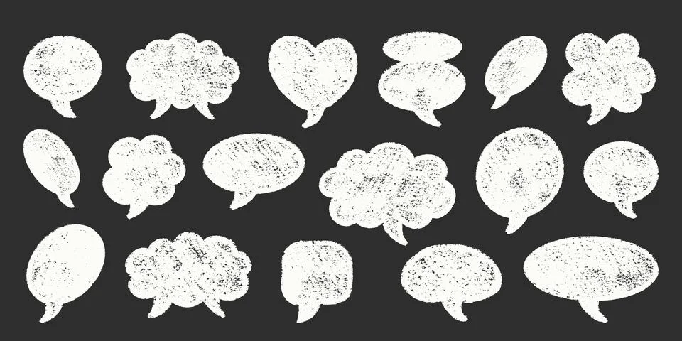 Crayon Speech Bubbles Vector Set. Chalk Blackboard Scribble Talking Clouds 스톡 일러스트