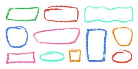 Crayon Square Shapes Vector Set. Chalk Scribble Rectangle Highlight Collection Stock Illustration
