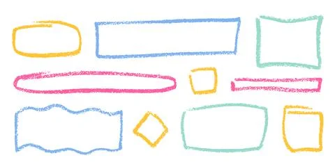 Crayon Square Shapes Vector Set. Chalk Scribble Rectangle Highlight Collection Illustrazione stock