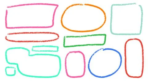 Crayon Square Shapes Vector Set. Chalk Scribble Rectangle Highlight Collection Stock Illustration