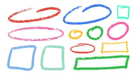 Crayon Square Shapes Vector Set. Chalk Scribble Rectangle Highlight Collection 스톡 일러스트