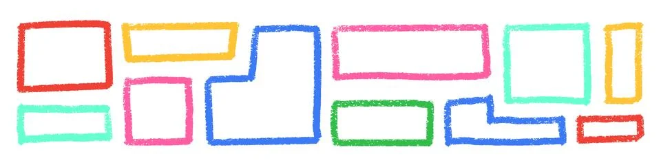 Crayon Square Shapes Vector Set. Chalk Scribble Rectangle Highlight Collection 스톡 일러스트