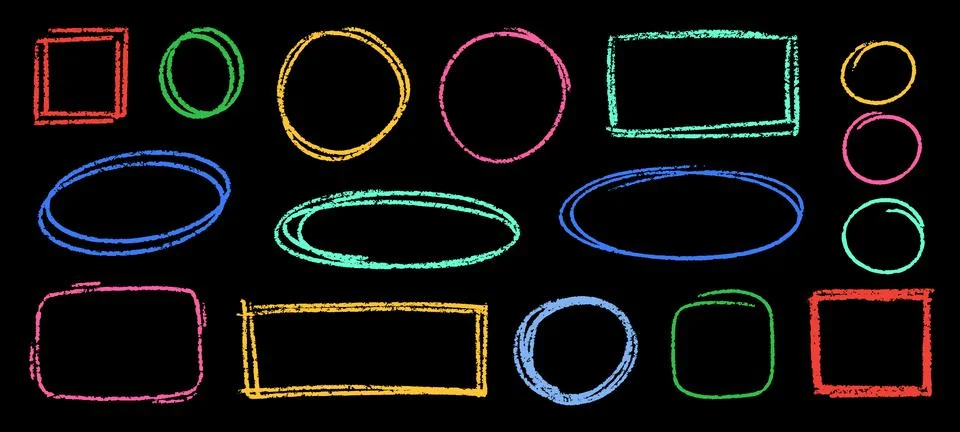 Crayon Square Shapes Vector Set. Chalk Scribble Rectangle Highlight Collection Stock Illustration