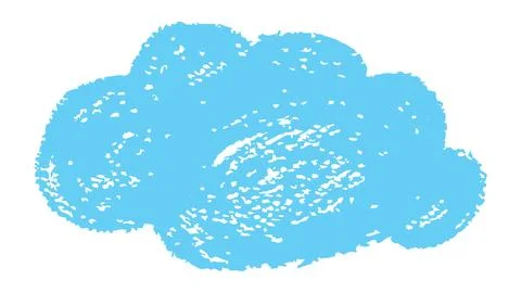 Crayon Texture Light Blue Cloud, Cute blue fluffy cloud drawn with a rough .. Stock Illustration