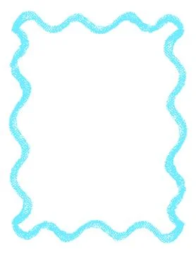 Crayon Texture Wavy Rectangular Frame, Light blue hand drawn frame with pla.. Stock Illustration