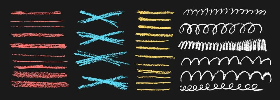 Crayon underline set. Pencil scribble lines pack. Chalk doodle rough strokes. Illustrazione stock