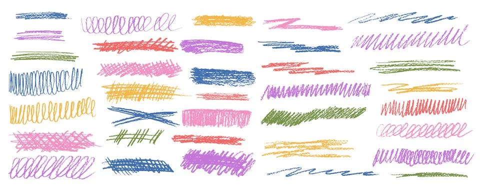 Crayon underline set. Pencil scribble lines pack. Vector hand drawn brush stroke Stock Illustration
