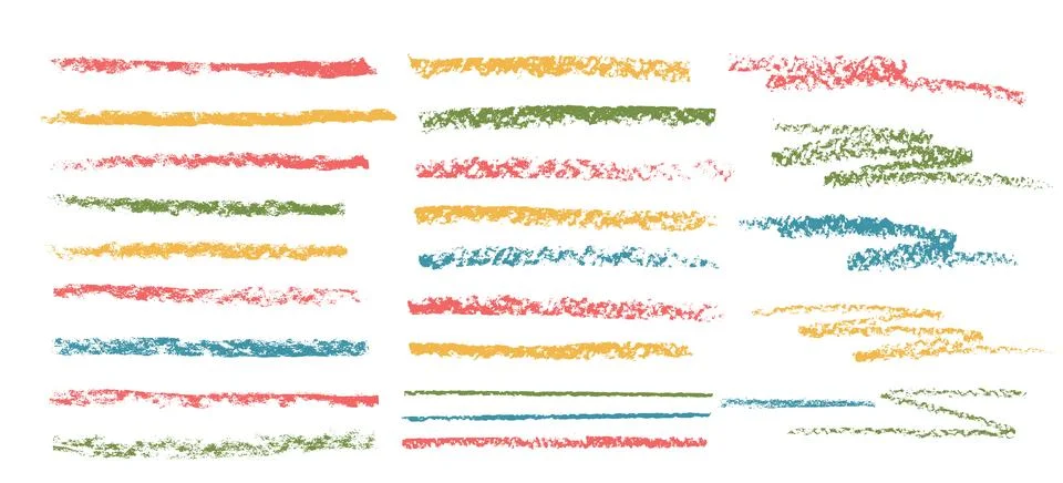 Crayon underline set. Pencil scribble lines pack. Vector hand drawn multi colors 스톡 일러스트