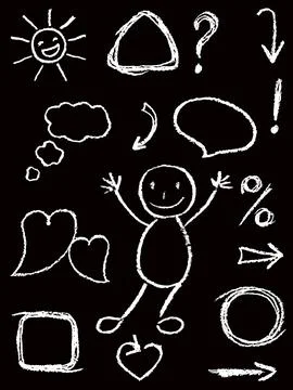 Crayon white chalk design element set on blackboard and symbol Stock Illustration