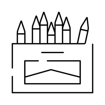 Crayons box line art icon illustrating creativity Illustrazione stock