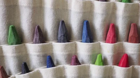 Crayons in a holder showing different colors Stock Footage 343658716